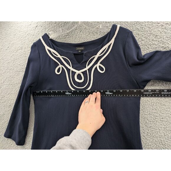 Talbots Women's size Large Navy Blue Sheath Dress 3/4 Sleeve Cotton - Picture 9 of 11